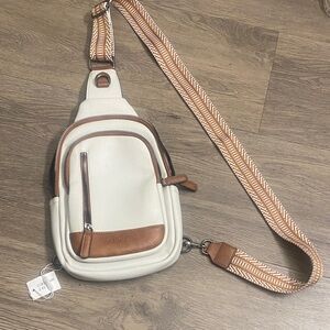 White and Brown Men's Sling Bag